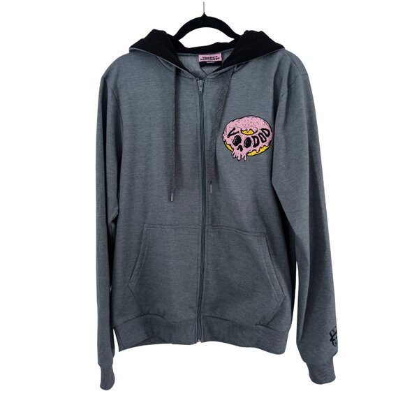 Voodoo Doughnut Pink Frosted Drip Skull Gray Hoodie Size Small NEW - Picture 5 of 10